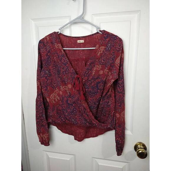 Hollister Tops - Hollister Woman XS Blouse Wrap Tasseled Front Close Long Paisley Red Elephant...